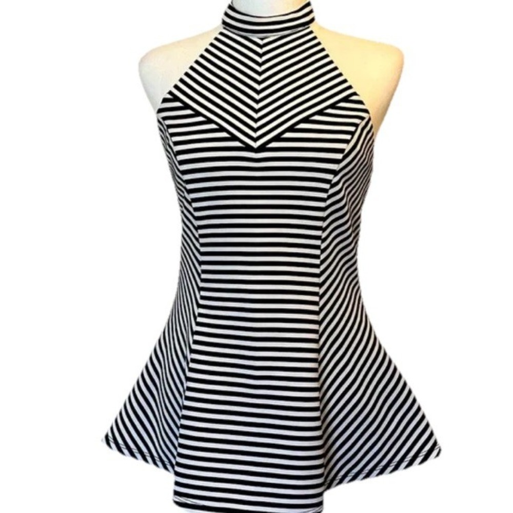 Guess Y2K 90s black white striped lined halter Peplum top Sleeveless size XS